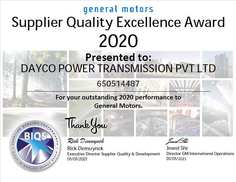 General Motors Supplier Quality Excellence Award